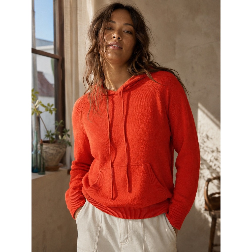 Banana Republic Women Red 100% Cashmere Knit Pullover Hoodie Sweater Size M